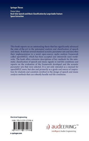 Produktbild: Real-time Speech and Music Classification by Large Audio Feature Space Extraction