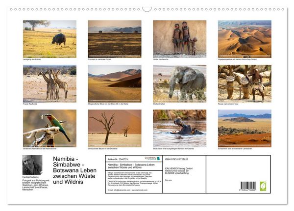 Produktbild: Namibia - Simbabwe - Botswana Leben zwischen W&uuml;ste und Wildnis (Wandkalender 2026 DIN A2 quer), CALVENDO Monatskalender