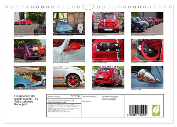Produktbild: Cinquecento Der kleine Italiener - 60 Jahre zeitloses Kultobjekt (Wandkalender 2026 DIN A4 quer), CALVENDO Monatskalender