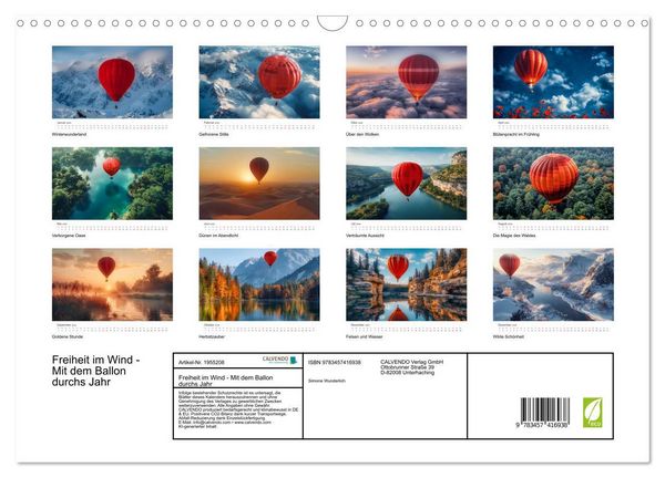 Produktbild: Freiheit im Wind - Mit dem Ballon durchs Jahr (Wandkalender 2026 DIN A3 quer), CALVENDO Monatskalender