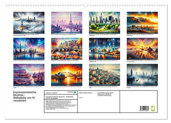 Produktbild: Impressionistische Skylines - Weltst&auml;dte von KI visualisiert (Wandkalender 2026 DIN A2 quer), CALVENDO Monatskalender