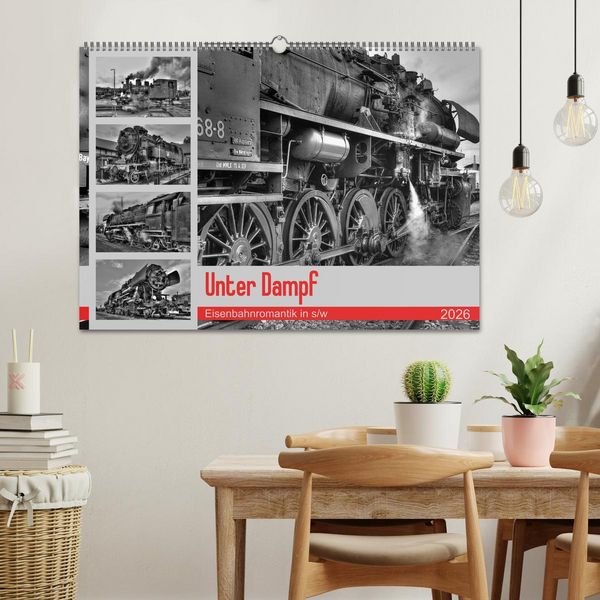 Produktbild: Unter Dampf - Eisenbahnromantik in schwarz-wei&szlig; (Wandkalender 2026 DIN A2 quer), CALVENDO Monatskalender