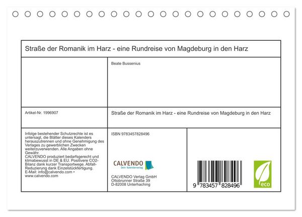 Produktbild: Stra&szlig;e der Romanik im Harz - eine Rundreise von Magdeburg in den Harz (Tischkalender 2026 DIN A5 quer), CALVENDO Monatskalender
