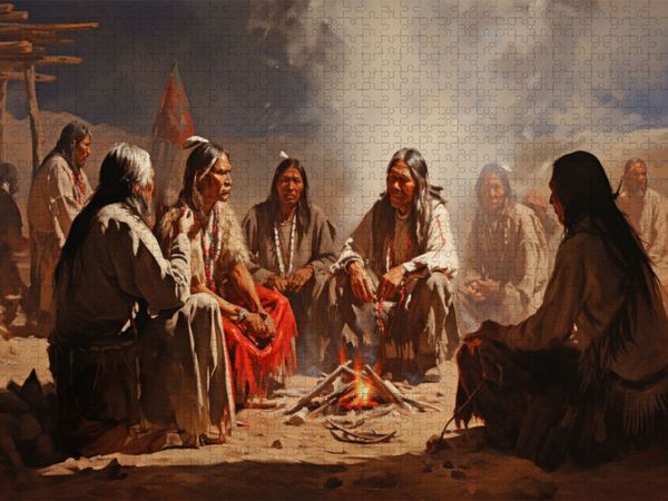 Produktbild: CALVENDO Puzzle Treffen der &Auml;ltesten - Leben der Indianer | 1000 Teile Lege-Gr&ouml;&szlig;e 64x48cm Foto-Puzzle f&uuml;r gl&uuml;ckliche Stunden