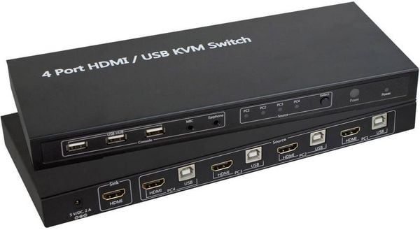 Produktbild: SpeaKa Professional 4 Port KVM-Umschalter HDMI USB 1920 x 1080 Pixel, 3840 x 2160 Pixel