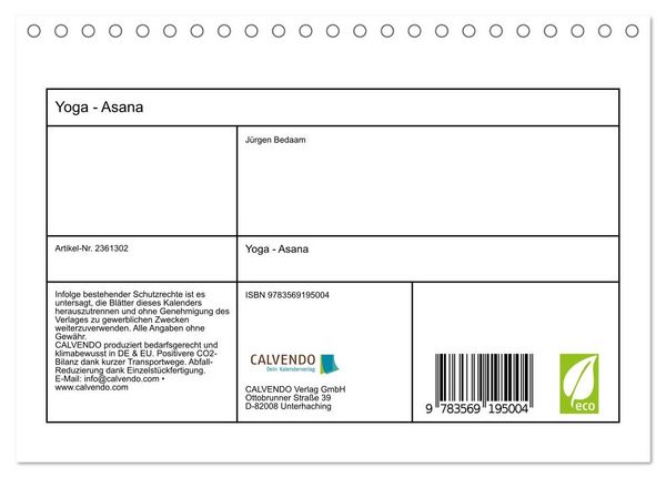 Produktbild: Yoga - Asana (Tischkalender 2027 DIN A5 quer), CALVENDO Monatskalender