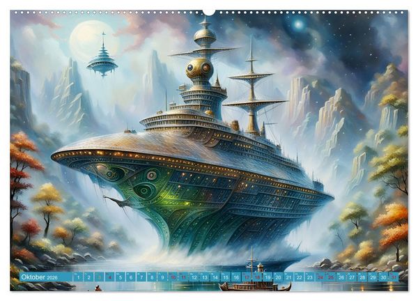 Produktbild: Futuristische Giganten Eine Welt von Morgen (hochwertiger Premium Wandkalender 2026 DIN A2 quer), Kunstdruck in Hochglanz
