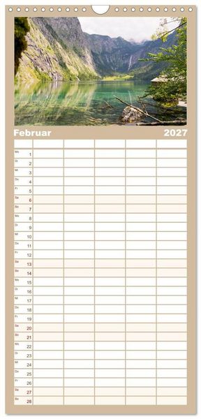 Produktbild: Familienplaner 2027 - Wanderparadies Bayerische Alpen mit 5 Spalten (Wandkalender, 21 x 45 cm) CALVENDO