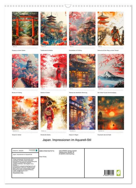 Produktbild: Japan. Impressionen im Aquarell-Stil (Wandkalender 2026 DIN A2 hoch), CALVENDO Monatskalender