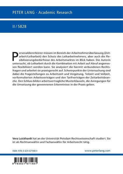Produktbild: Arbeit auf Abruf im Leiharbeitsverhaeltnis