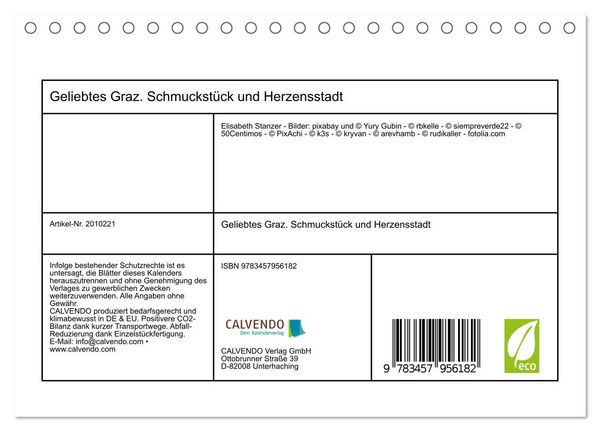 Produktbild: Geliebtes Graz. Schmuckst&uuml;ck und Herzensstadt (Tischkalender 2026 DIN A5 quer), CALVENDO Monatskalender