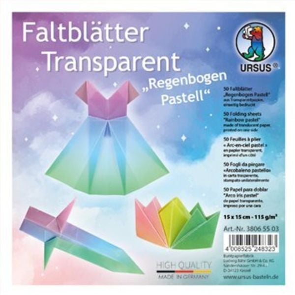 URSUS Falten Transparentpapier-Faltblätter Regenbogen Pastell, 115 g/m², 15 x 15 cm, sortiert