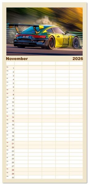 Produktbild: Familienplaner 2026 - Fantasievolle Rennautos - Im Rausch der Geschwindigkeit mit 5 Spalten (Wandkalender, 21 x 45 cm) CALVENDO