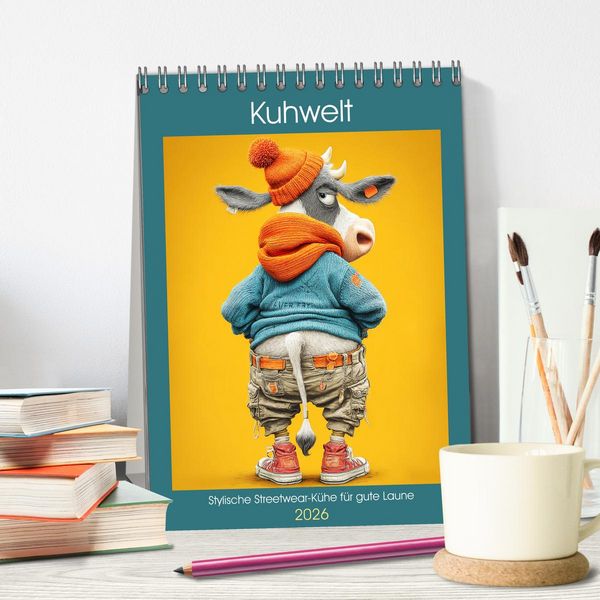 Produktbild: Kuhwelt. Stylische Streetwear-K&uuml;he f&uuml;r gute Laune (Tischkalender 2026 DIN A5 hoch), CALVENDO Monatskalender