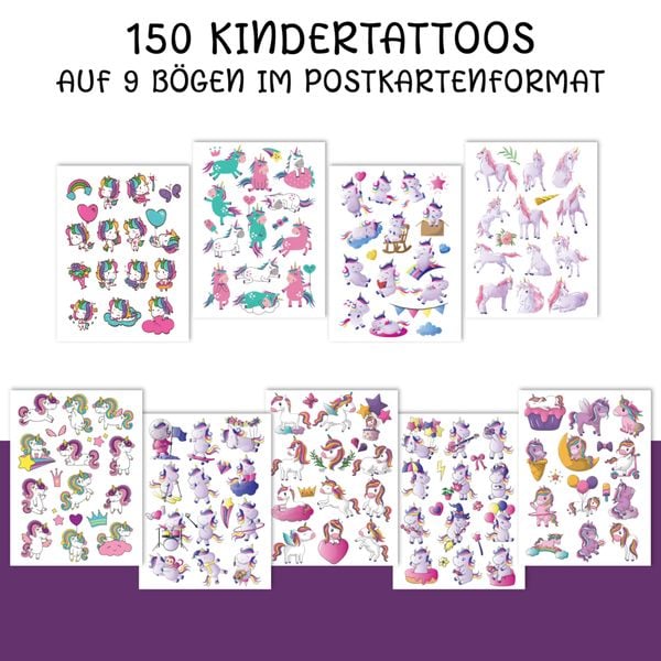 Produktbild: 150 hautfreundliche Kindertattoos &ndash; Thema: Einhorn-Magie