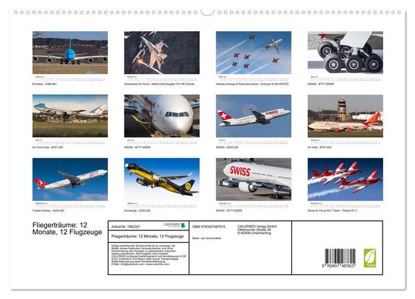 Produktbild: Fliegertr&auml;ume: 12 Monate, 12 Flugzeuge (hochwertiger Premium Wandkalender 2026 DIN A2 quer), Kunstdruck in Hochglanz