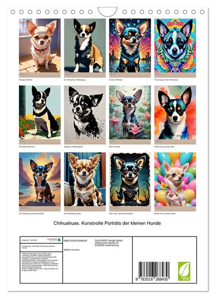 Produktbild: Chihuahuas. Kunstvolle Portr&auml;ts der kleinen Hunde (Wandkalender 2026 DIN A4 hoch), CALVENDO Monatskalender