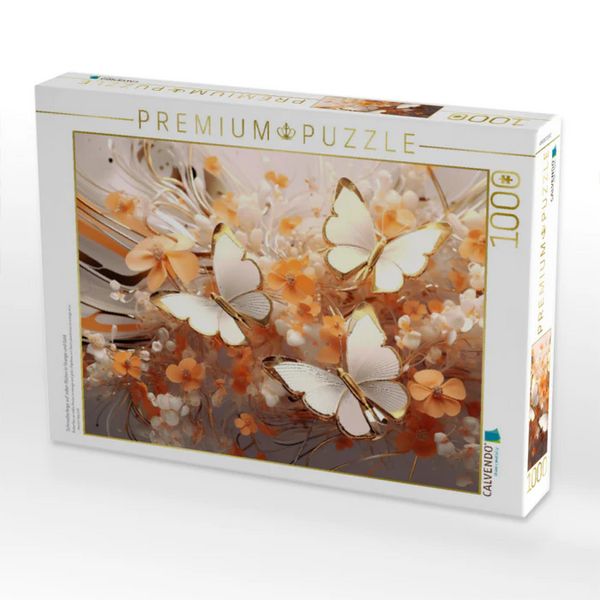 CALVENDO Puzzle Schmetterlinge auf edlen Blüten in Orange und Gold | 1000 Teile Lege-Größe 64x48cm Foto-Puzzle für glückliche Stunden