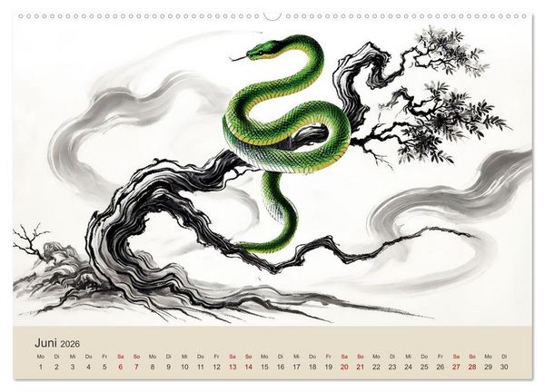 Produktbild: Chinesische Tierkreiszeichen - Kunstvolle KI-Tuschemalerei des Ostens (Wandkalender 2026 DIN A2 quer), CALVENDO Monatskalender