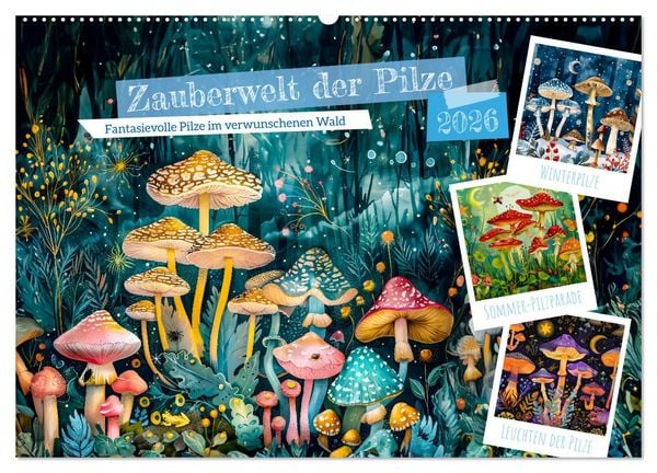 Zauberwelt der Pilze - Fantasievolle Pilze im verwunschenen Wald (Wandkalender 2026 DIN A2 quer), CALVENDO Monatskalender