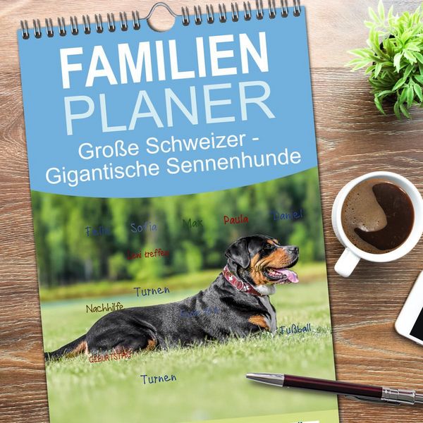 Produktbild: Familienplaner 2026 - Gro&szlig;e Schweizer - Gigantische Sennenhunde mit 5 Spalten (Wandkalender, 21 x 45 cm) CALVENDO