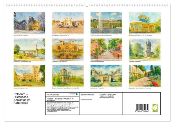 Produktbild: Potsdam &ndash; Historische Ansichten im Aquarellstil (hochwertiger Premium Wandkalender 2027 DIN A2 quer), Kunstdruck in Hochglanz