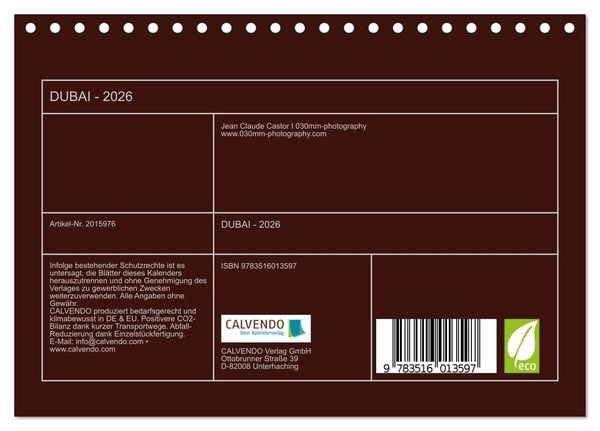 Produktbild: DUBAI - 2026 (Tischkalender 2026 DIN A5 quer), CALVENDO Monatskalender