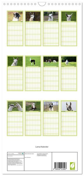 Produktbild: Familienplaner 2026 - Lama-Kalender mit 5 Spalten (Wandkalender, 21 x 45 cm) CALVENDO