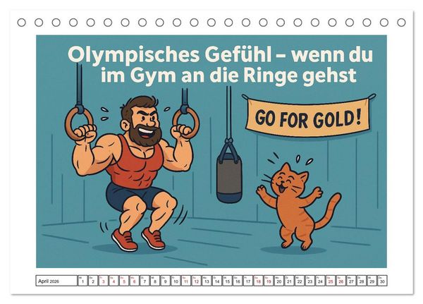Produktbild: Kraftsport, Hanteln und Humor (Tischkalender 2026 DIN A5 quer), CALVENDO Monatskalender