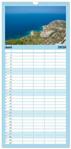 Produktbild: Familienplaner 2026 - Rhodos - Traumhafter S&uuml;den mit 5 Spalten (Wandkalender, 21 x 45 cm) CALVENDO