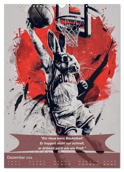 Produktbild: Der tierisch lustige Basketball-Kalender (Wandkalender 2026 DIN A3 hoch), CALVENDO Monatskalender