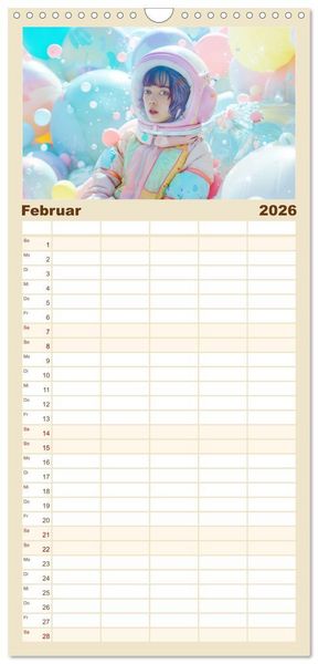 Produktbild: Familienplaner 2026 - Figuren in einer bunten Welt - Im Anime-Stil mit 5 Spalten (Wandkalender, 21 x 45 cm) CALVENDO