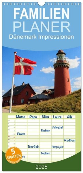 Produktbild: Familienplaner 2026 - D&auml;nemark Impressionen mit 5 Spalten (Wandkalender, 21 x 45 cm) CALVENDO