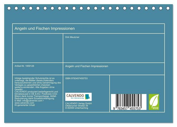 Produktbild: Angeln und Fischen Impressionen (Tischkalender 2026 DIN A5 quer), CALVENDO Monatskalender