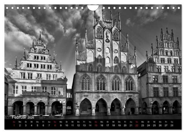 Produktbild: M&uuml;nster in schwarz-wei&szlig; gesehen (Wandkalender 2026 DIN A4 quer), CALVENDO Monatskalender