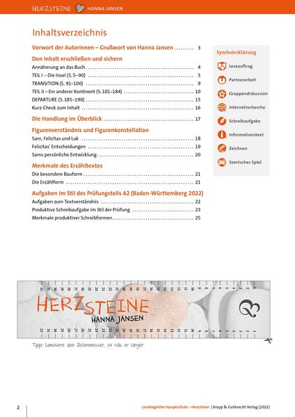 Produktbild: Herzsteine &ndash; Hanna Jansen &ndash; Lesebegleiter &ndash; Hauptschule