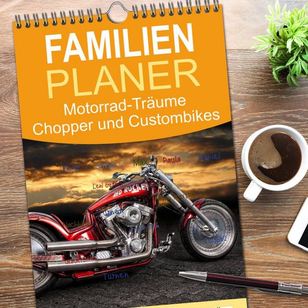 Produktbild: Familienplaner 2026 - Motorrad-Tr&auml;ume &ndash; Chopper und Custombikes mit 5 Spalten (Wandkalender, 21 x 45 cm) CALVENDO