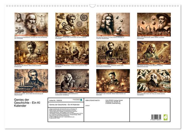 Produktbild: Genies der Geschichte - Ein KI Kalender (Wandkalender 2026 DIN A2 quer), CALVENDO Monatskalender