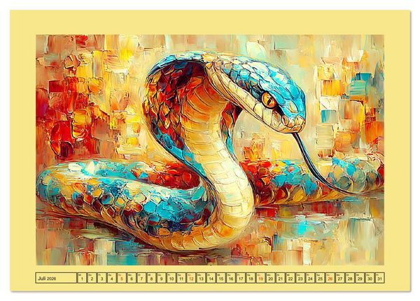 Produktbild: Imposante Reptilien. Faszinierende Tiere in moderner &Ouml;loptik (Tischkalender 2026 DIN A5 quer), CALVENDO Monatskalender