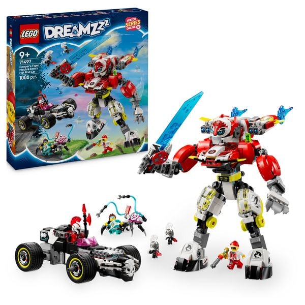 Produktbild: LEGO DREAMZzz Coopers Tiger-Mech und Zero's Hot Rod Auto, Geschenk 71497