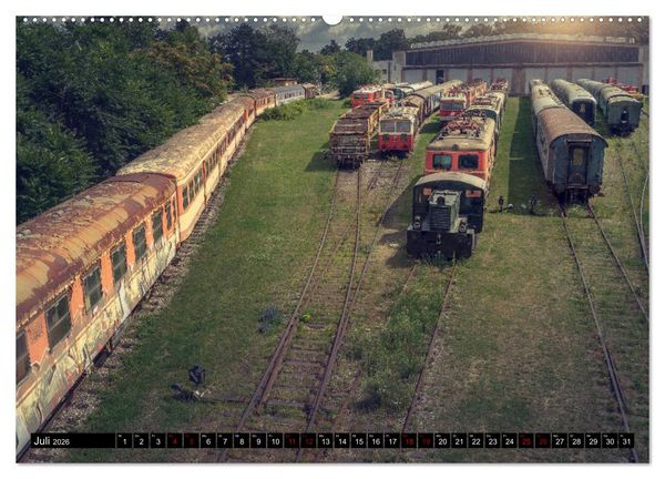 Produktbild: Lokomotiven und Wagen - Verfallen und vergessen auf dem Abstellgleis (Wandkalender 2026 DIN A2 quer), CALVENDO Monatskalender