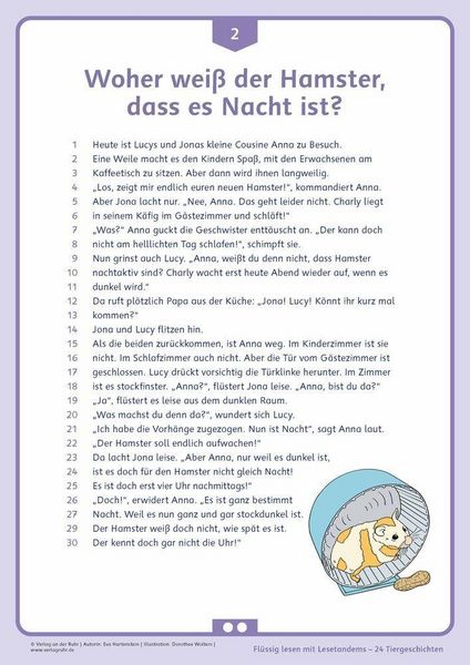 Produktbild: Fl&uuml;ssig lesen mit Lesetandems &ndash; 24 Tiergeschichten, Klasse 3/4
