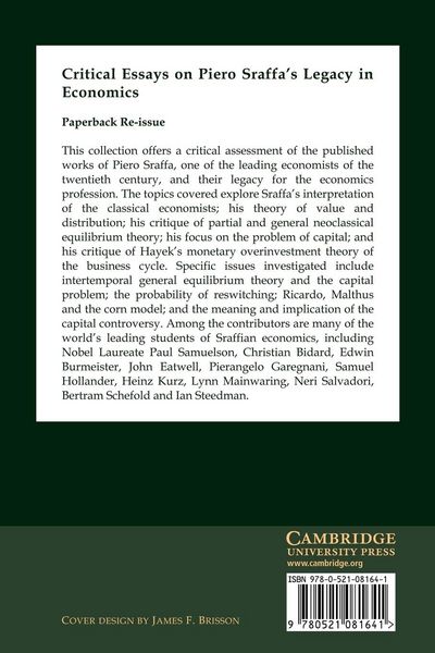 Produktbild: Critical Essays on Piero Sraffa's Legacy in Economics