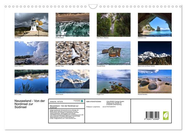 Produktbild: Neuseeland - Von der Nordinsel zur S&uuml;dinsel (Wandkalender 2026 DIN A3 quer), CALVENDO Monatskalender