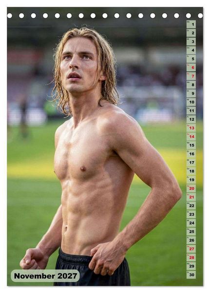 Produktbild: Nachspielzeit - Athletische Fu&szlig;baller - sinnlich und intensiv (Tischkalender 2027 DIN A5 hoch), CALVENDO Monatskalender