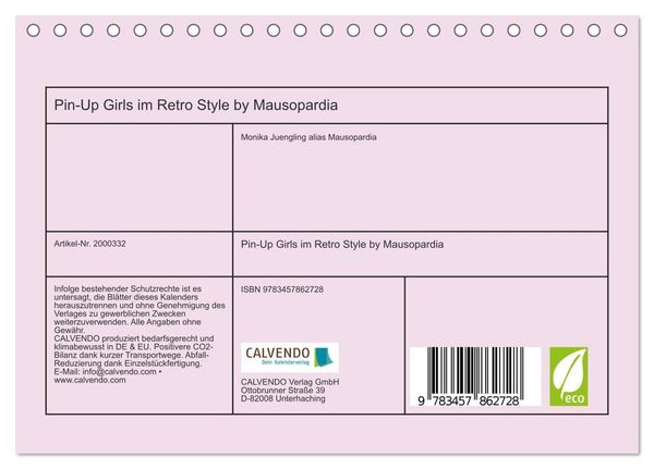 Produktbild: Pin-Up Girls im Retro Style by Mausopardia (Tischkalender 2026 DIN A5 quer), CALVENDO Monatskalender