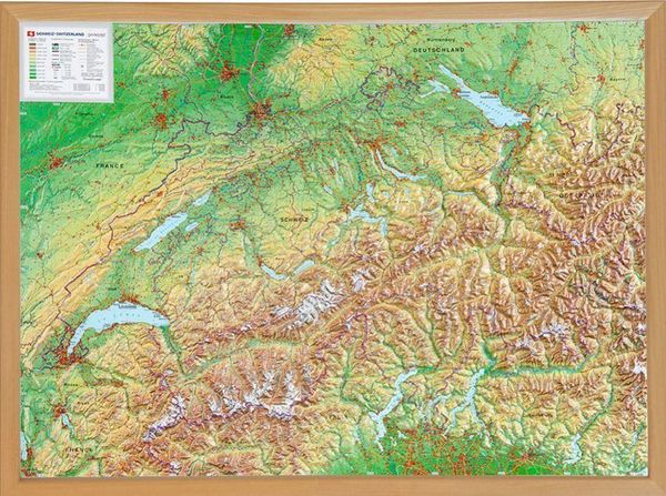 Produktbild: Relief Schweiz 1:500.000 mit Naturholzrahmen