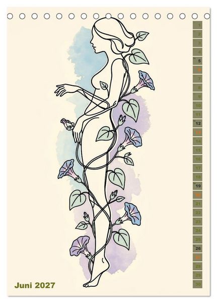 Produktbild: Bl&uuml;tenhauch und Silhouette - Line Art trifft Aquarell (Tischkalender 2027 DIN A5 hoch), CALVENDO Monatskalender