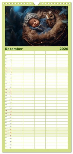 Produktbild: Familienplaner 2026 - Kleine Schlummerparade: Babys und ihre kuscheligen Tierfreunde mit 5 Spalten (Wandkalender, 21 x 45 cm) CALVENDO
