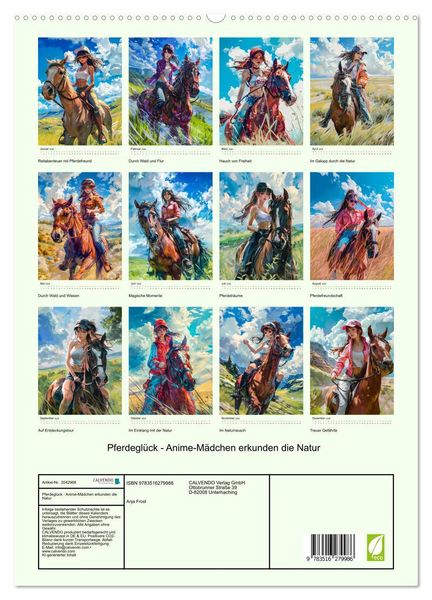 Produktbild: Pferdegl&uuml;ck - Anime-M&auml;dchen erkunden die Natur (hochwertiger Premium Wandkalender 2026 DIN A2 hoch), Kunstdruck in Hochglanz